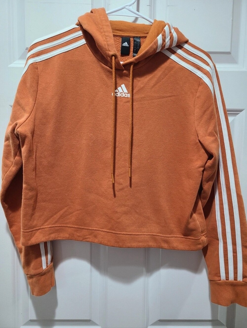 Adidas Orange white cropped fleece Sweatshirt hoodie Small